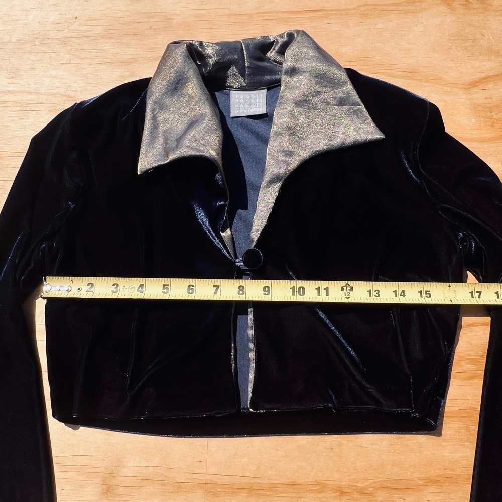 Rabbit Rabbit Rabbit Designs Navy Blue Velvet Cropped Jacket Metallic Silver L - Picture 5 of 6